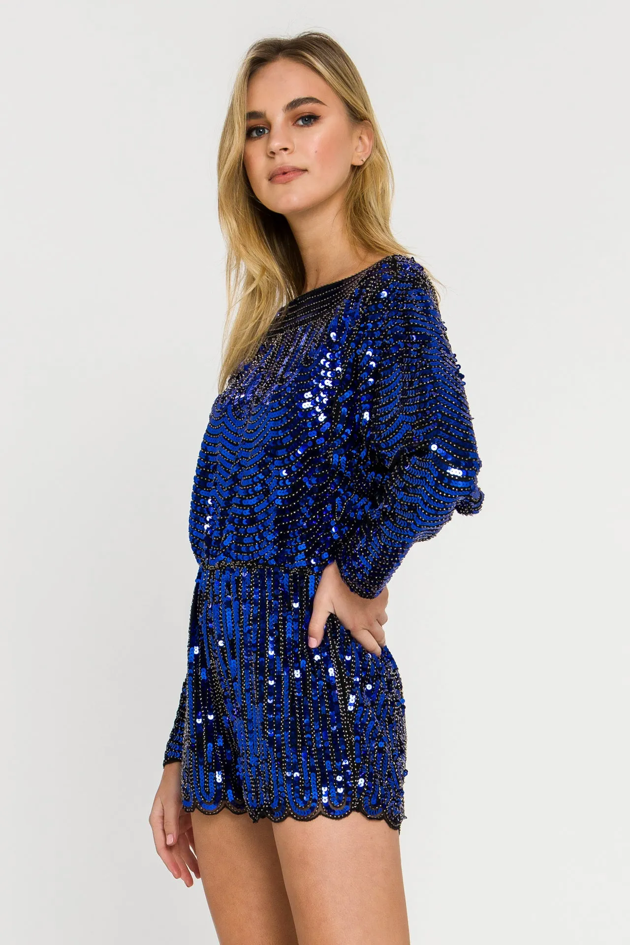 Boat Neck Sequin Romper