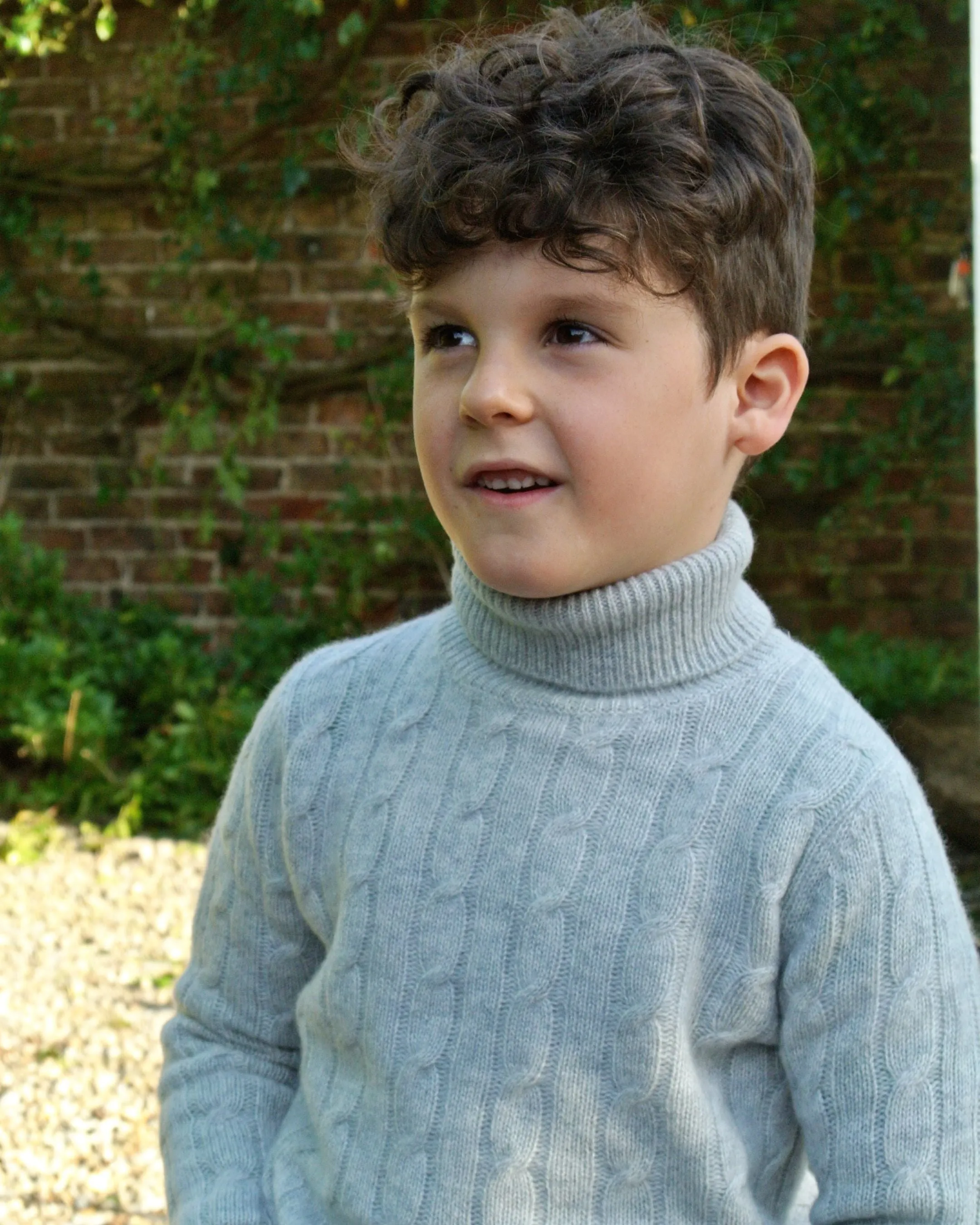 Boys Cable Roll Neck Cashmere Jumper Fumo Grey