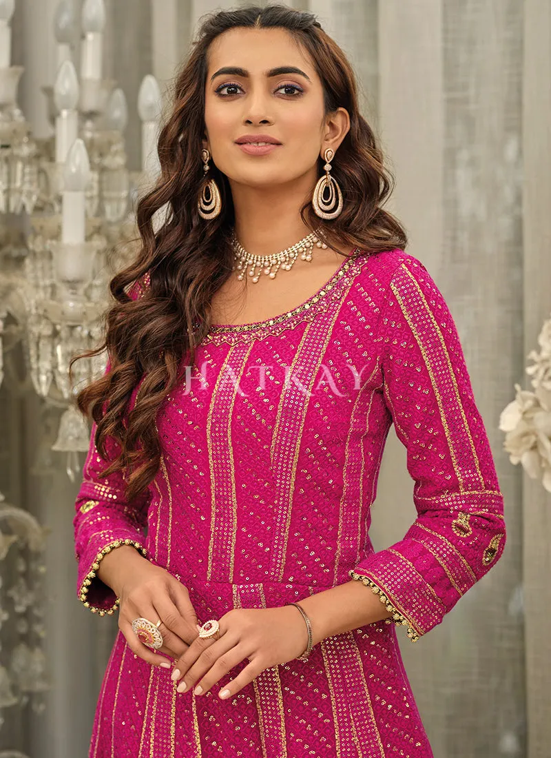 Bright Pink Embroidered Traditional Anarkali Gown