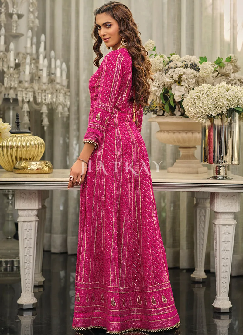 Bright Pink Embroidered Traditional Anarkali Gown