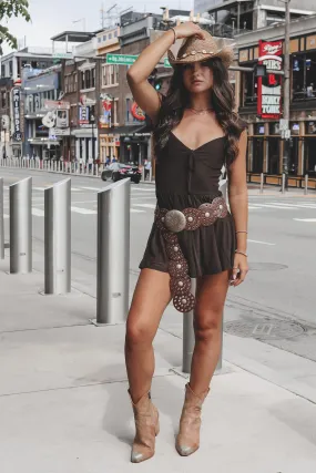 Broadway Girls Night Brown Mesh Romper