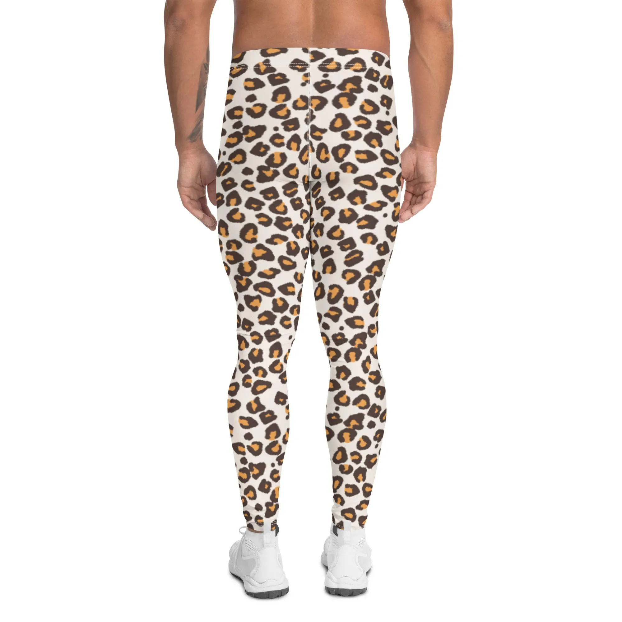 Brown Orange Leopard Print Meggings, Animal Leopard Print Best Designer Meggings Tights-Made in USA/EU/MX