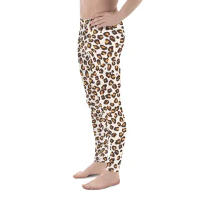 Brown Orange Leopard Print Meggings, Animal Leopard Print Best Designer Meggings Tights-Made in USA/EU/MX