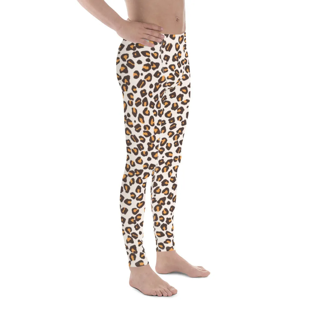 Brown Orange Leopard Print Meggings, Animal Leopard Print Best Designer Meggings Tights-Made in USA/EU/MX