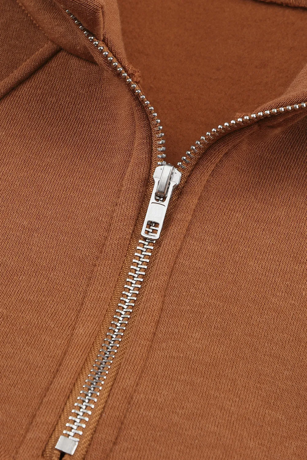 Brown Thumbhole Raglan Sleeve Half Zip Pullover Hoodie