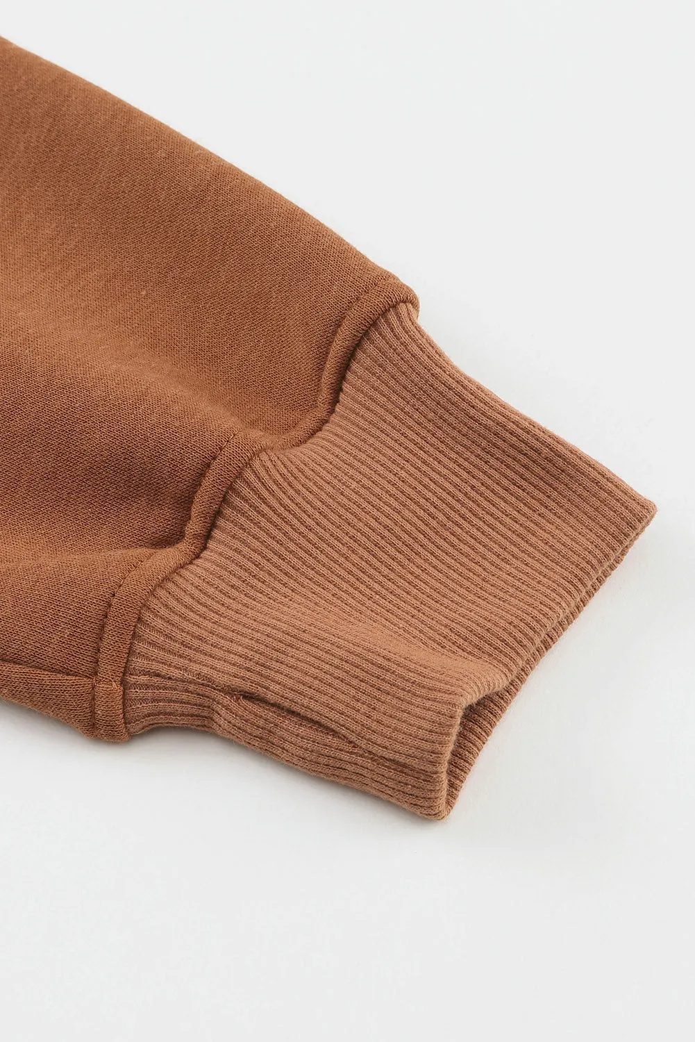 Brown Thumbhole Raglan Sleeve Half Zip Pullover Hoodie