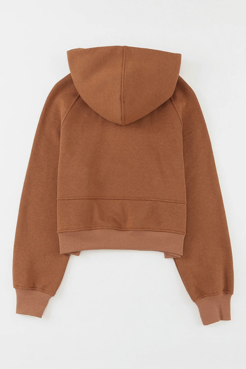 Brown Thumbhole Raglan Sleeve Half Zip Pullover Hoodie