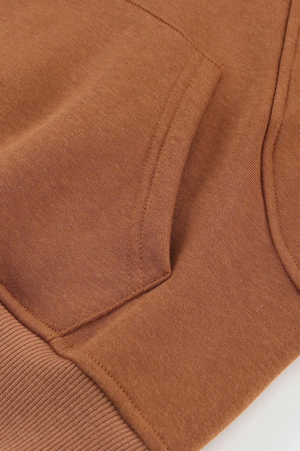 Brown Thumbhole Raglan Sleeve Half Zip Pullover Hoodie