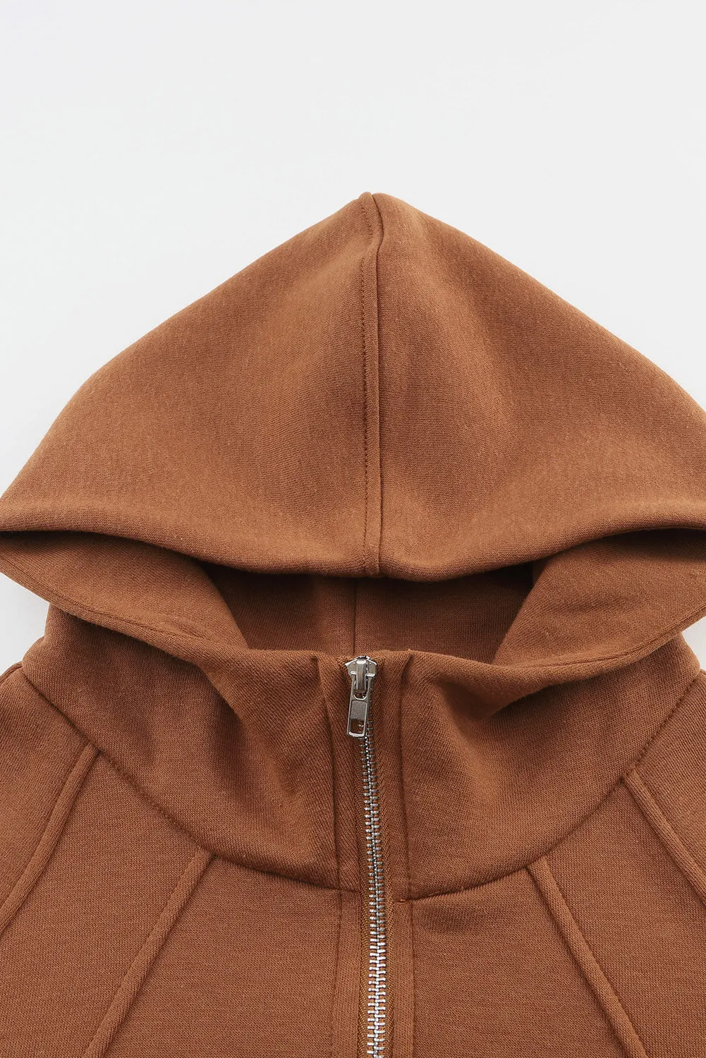 Brown Thumbhole Raglan Sleeve Half Zip Pullover Hoodie