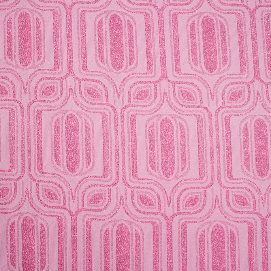 Bubble Gum Pink Geometric Metallic Blend Silk