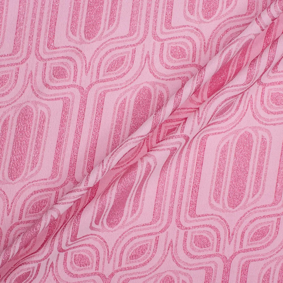 Bubble Gum Pink Geometric Metallic Blend Silk