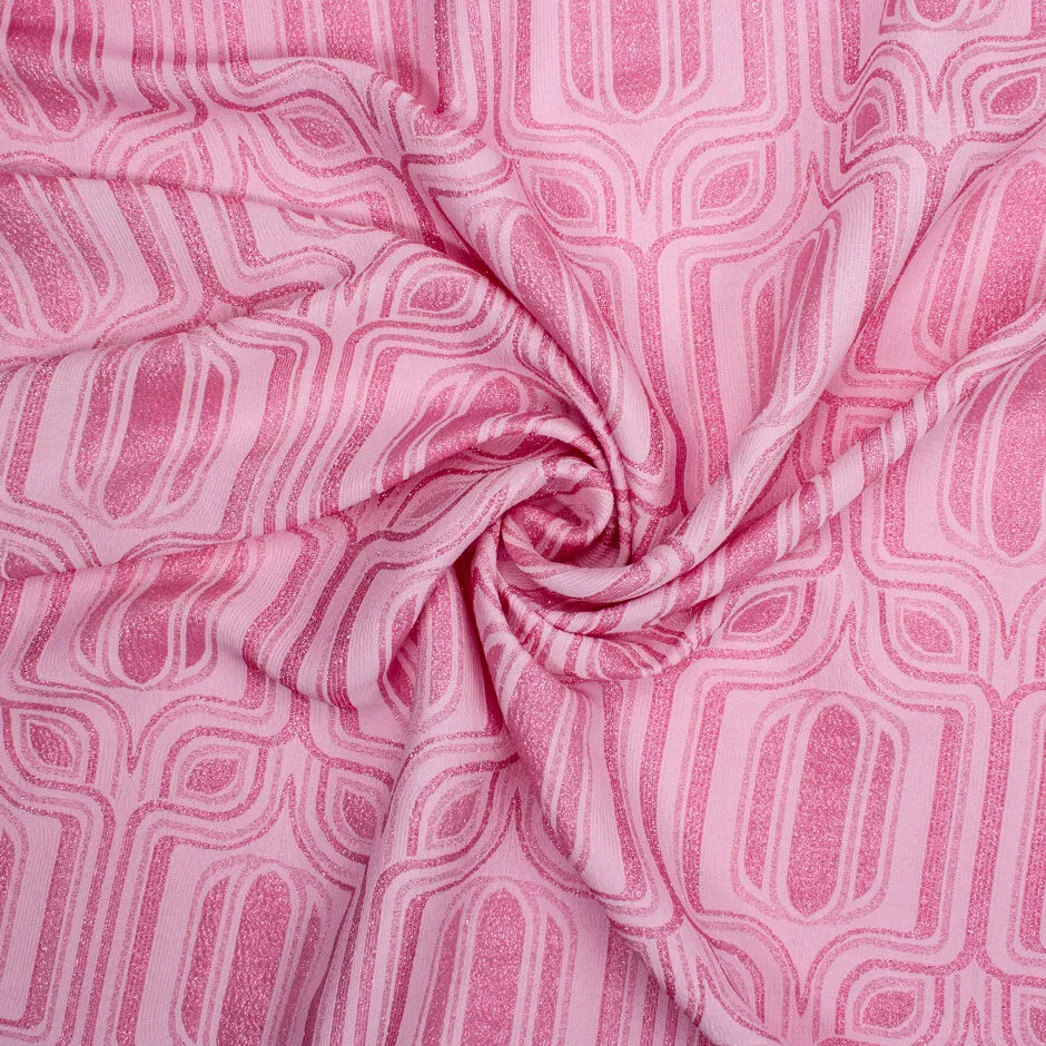 Bubble Gum Pink Geometric Metallic Blend Silk