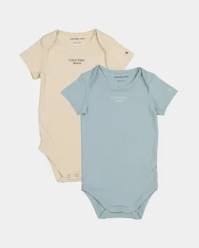 Calvin Klein Infants' Stacked Logo Bodysuit Set 2 Pack Aqua