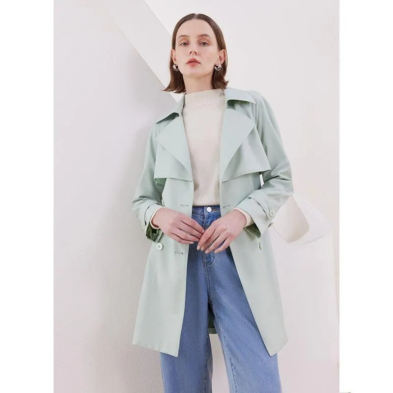 Candy Color Worsted Woolen Mid-length Trench Coat