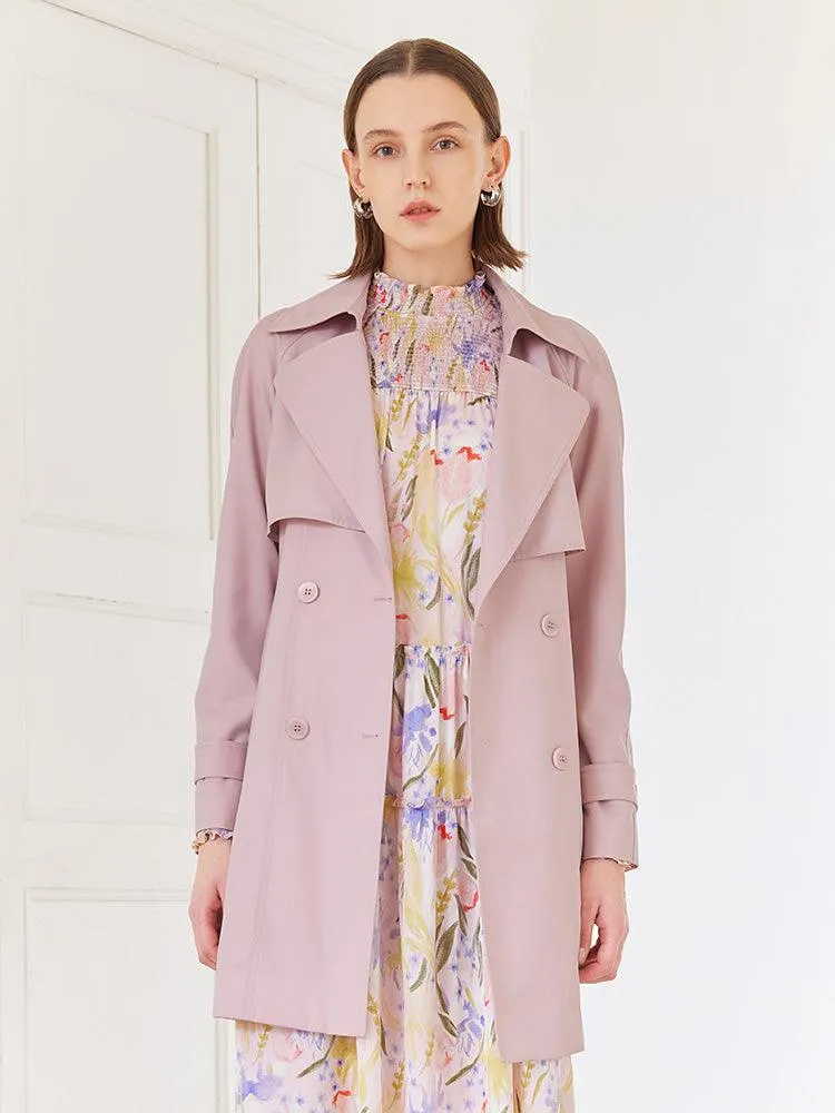 Candy Color Worsted Woolen Mid-length Trench Coat