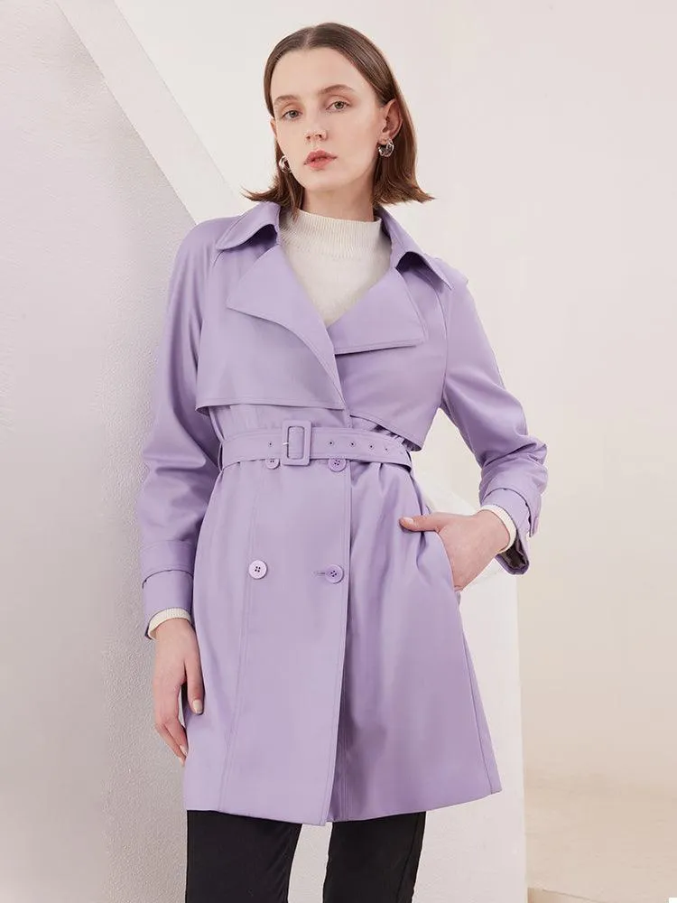 Candy Color Worsted Woolen Mid-length Trench Coat