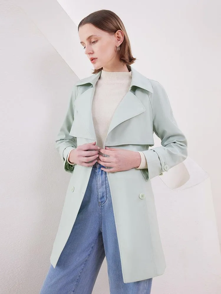 Candy Color Worsted Woolen Mid-length Trench Coat