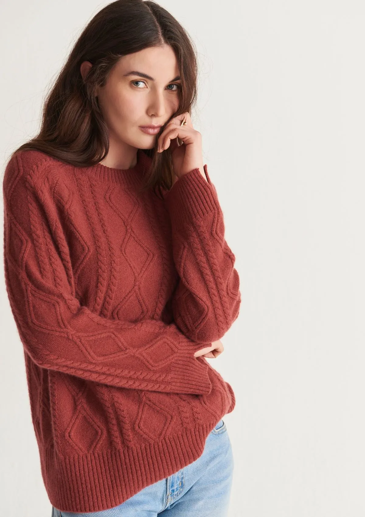 Cashmere Cable Sweater in Sierra Red