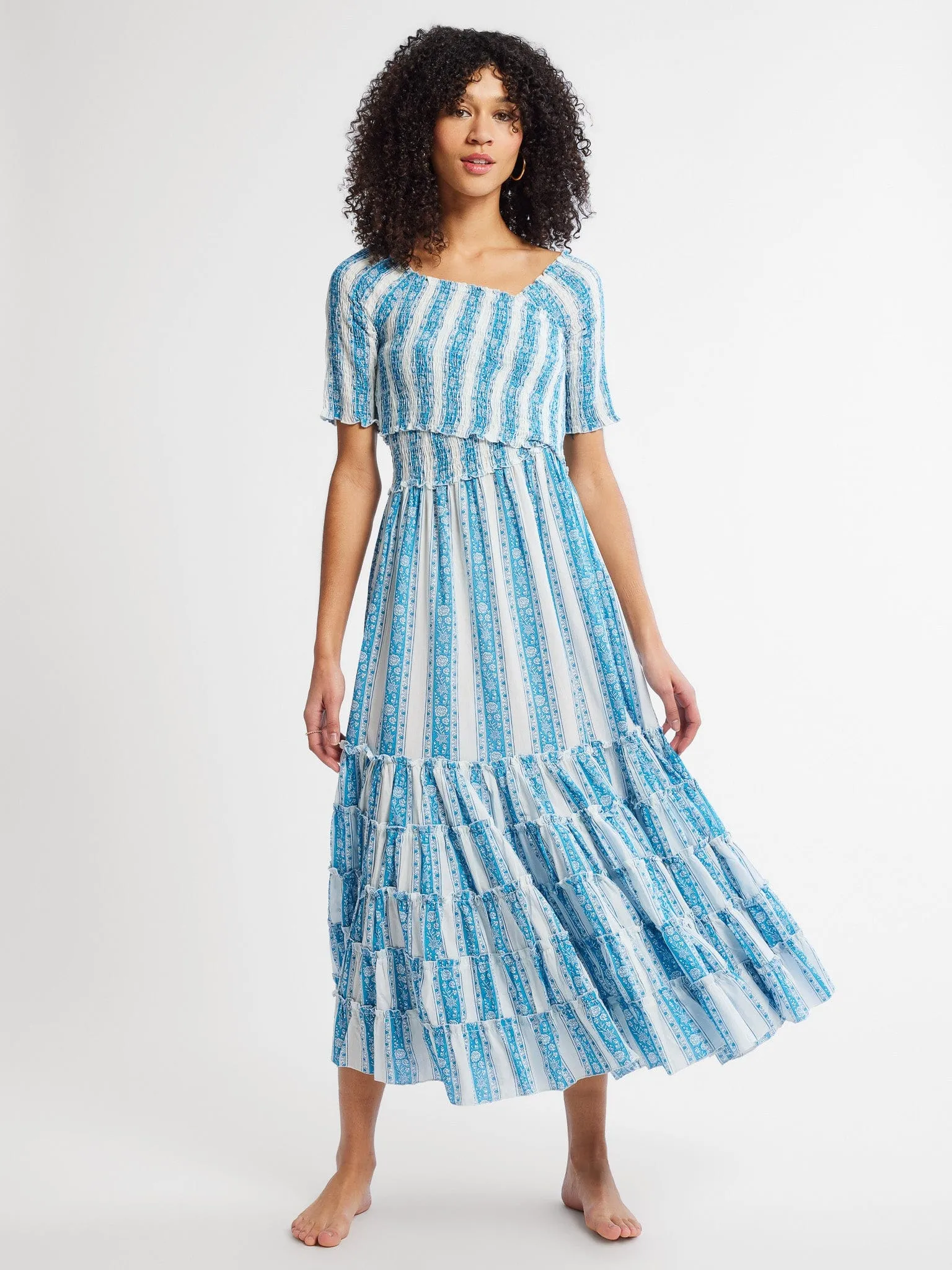 Celia Dress in Aqua Jaipur Stripe