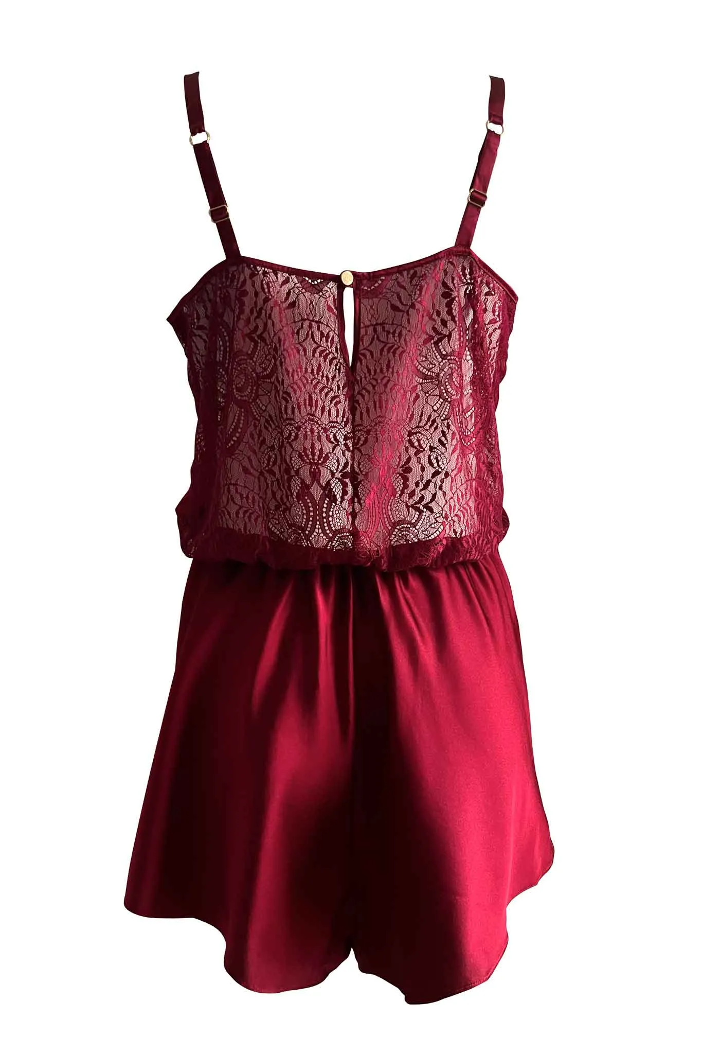 Celine Silk Pleasure Romper • Dark Red