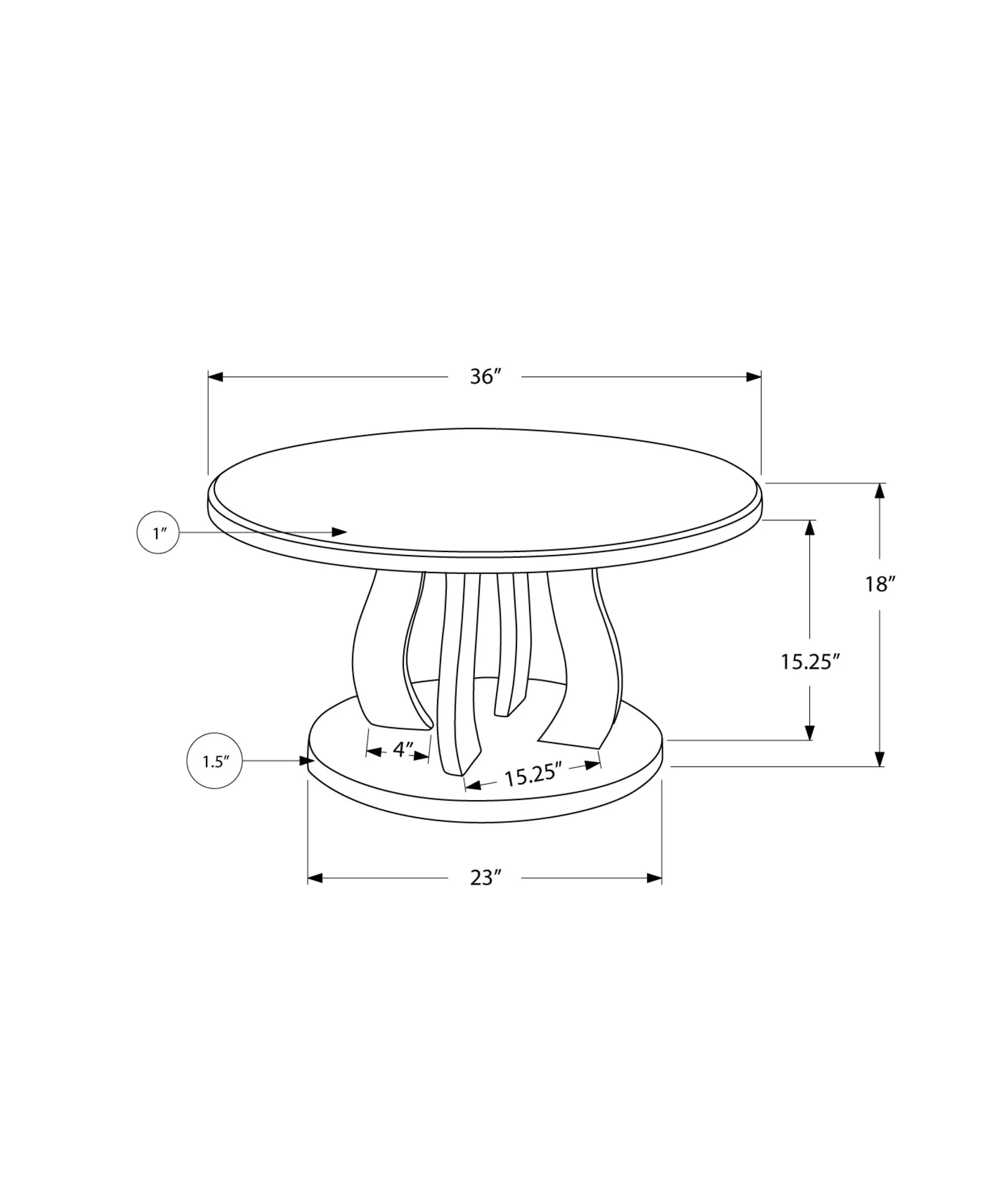 Coffee Table - 36"Dia / Brushed Silver / Mirror