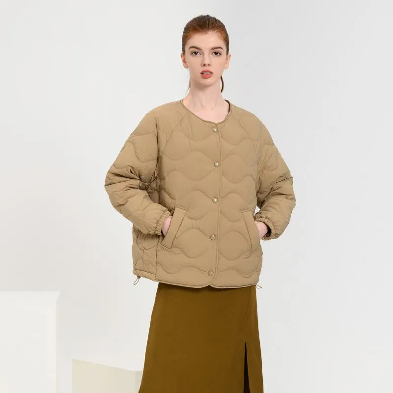 Collarless Lightweight Button Front Down Jacket