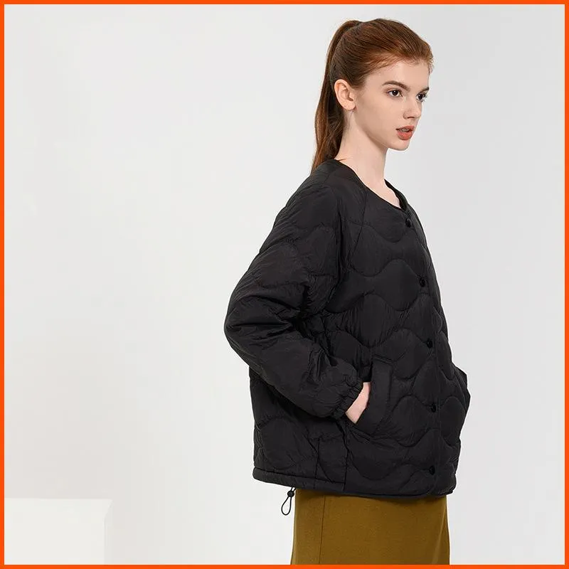 Collarless Lightweight Button Front Down Jacket