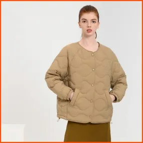 Collarless Lightweight Button Front Down Jacket