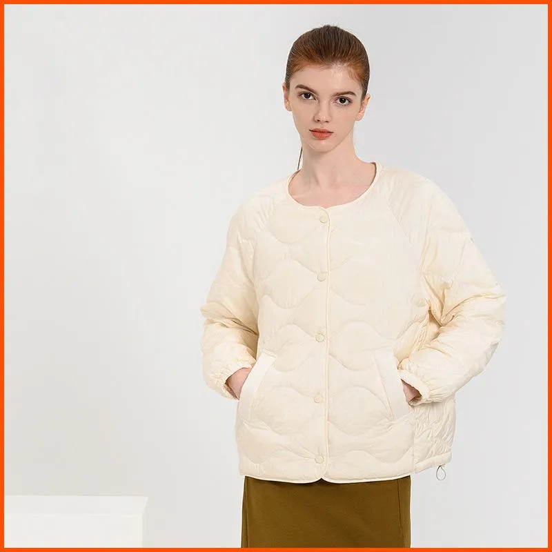 Collarless Lightweight Button Front Down Jacket