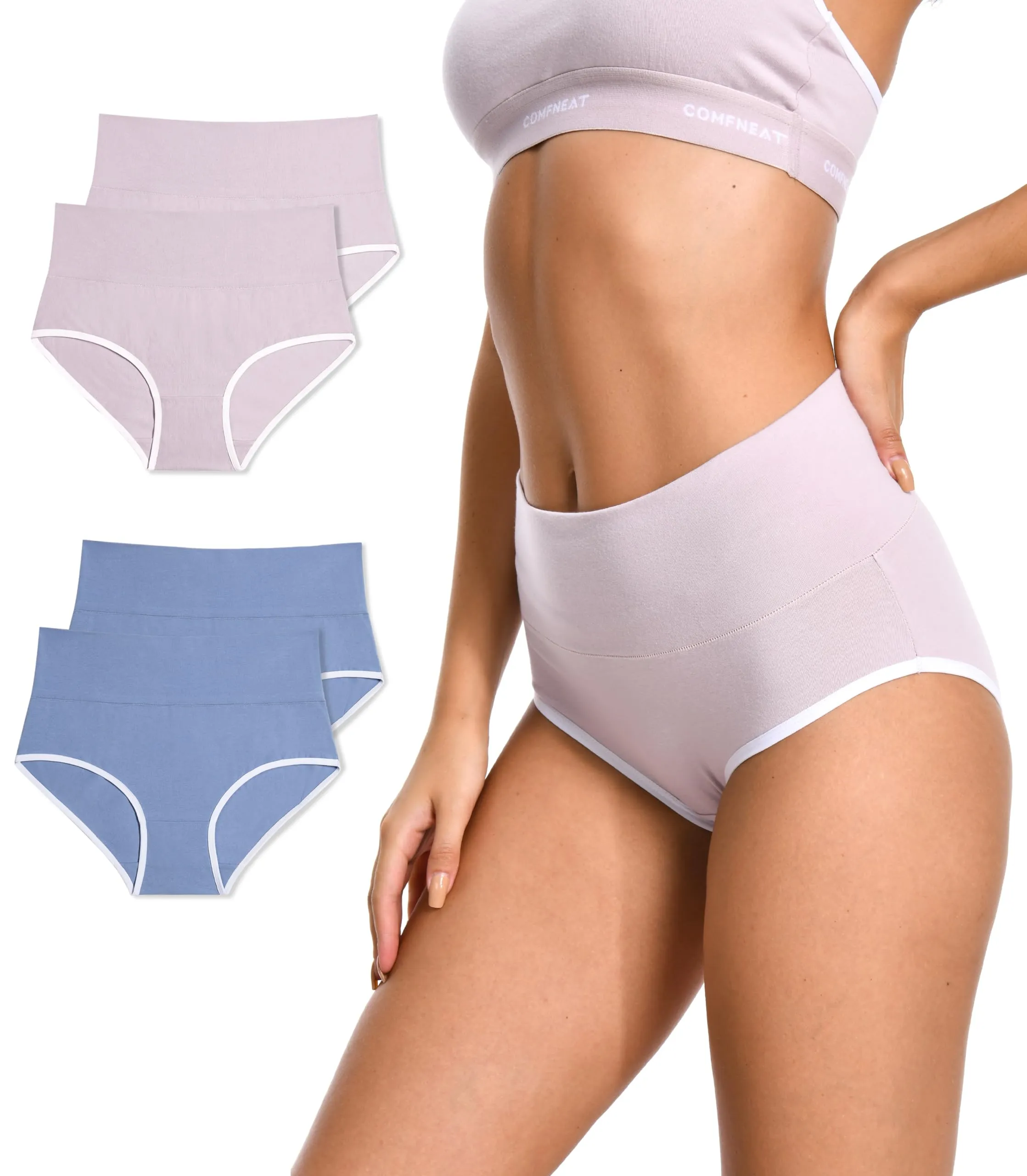 Comfneat Women's 4-Pack High Waisted Briefs Stretchy Cotton Spandex Underwear