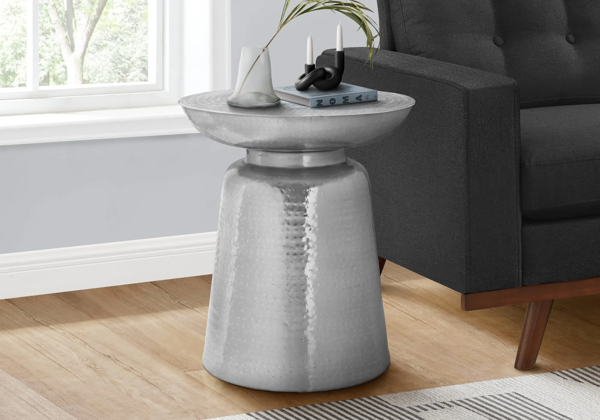 Contemporary Chrome Metal Accent Table for Living Room or Bedroom