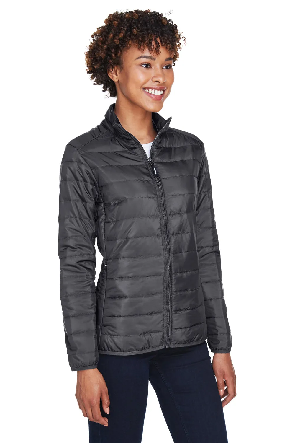 Core 365 Womens Prevail Packable Puffer Water Resistant Full Zip Jacket - Carbon Grey