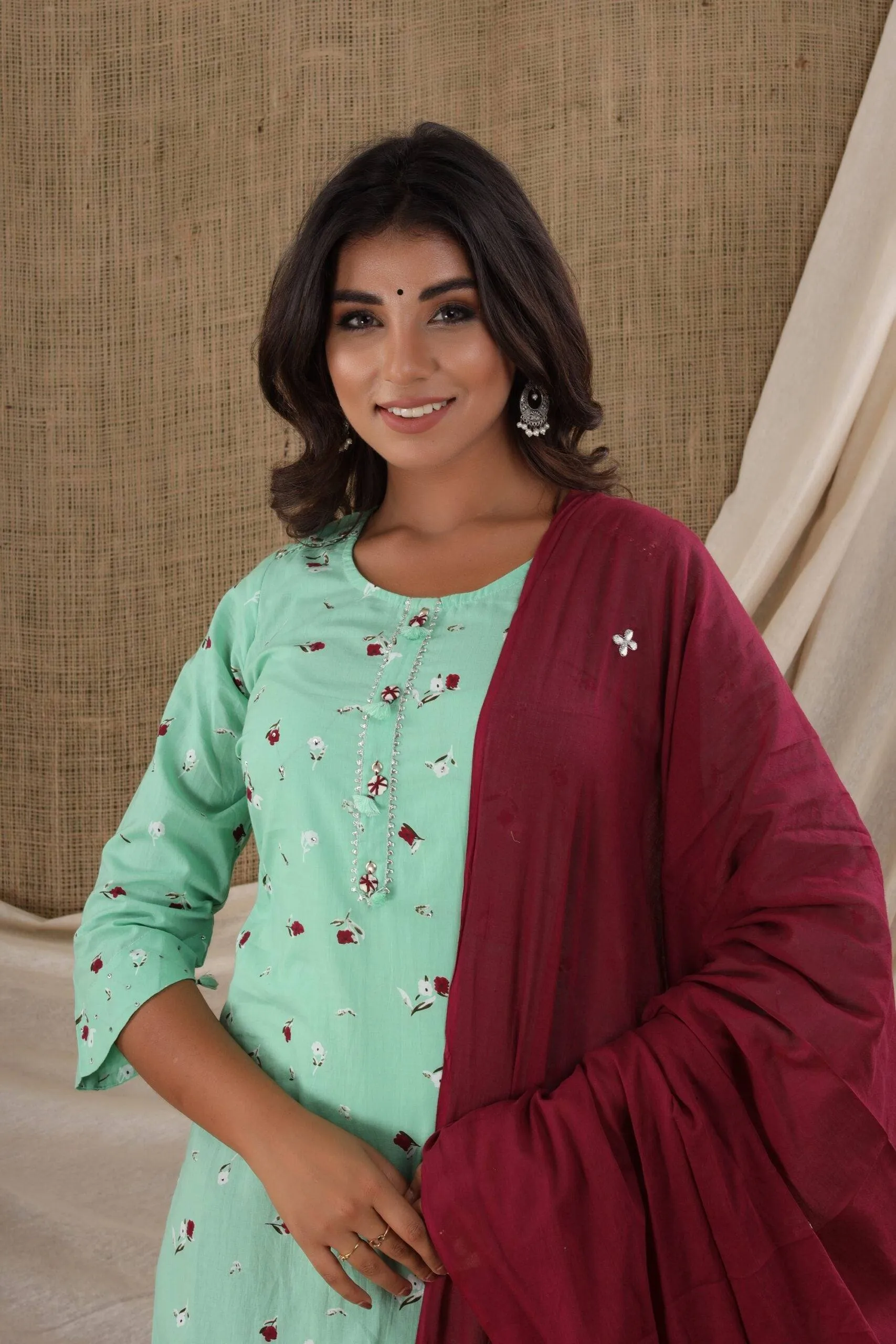 Cotton Green Printed Suit Set with Dupatta