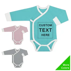 [Custom Text]  Endanzoo Organic Baby Kimono Bodysuit Long Sleeves