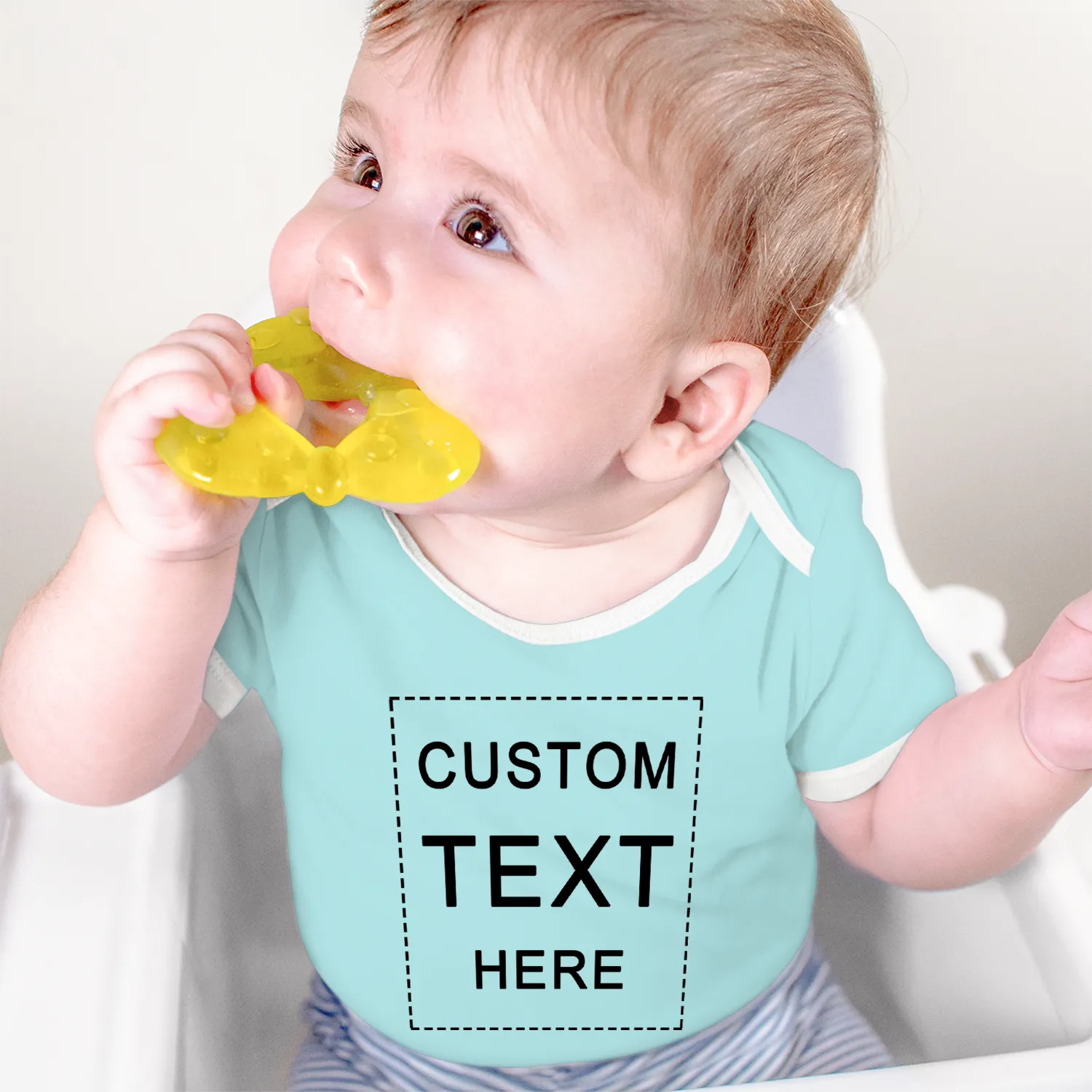 [Custom Text] Organic Baby Bodysuit (Aqua / Short Sleeve)