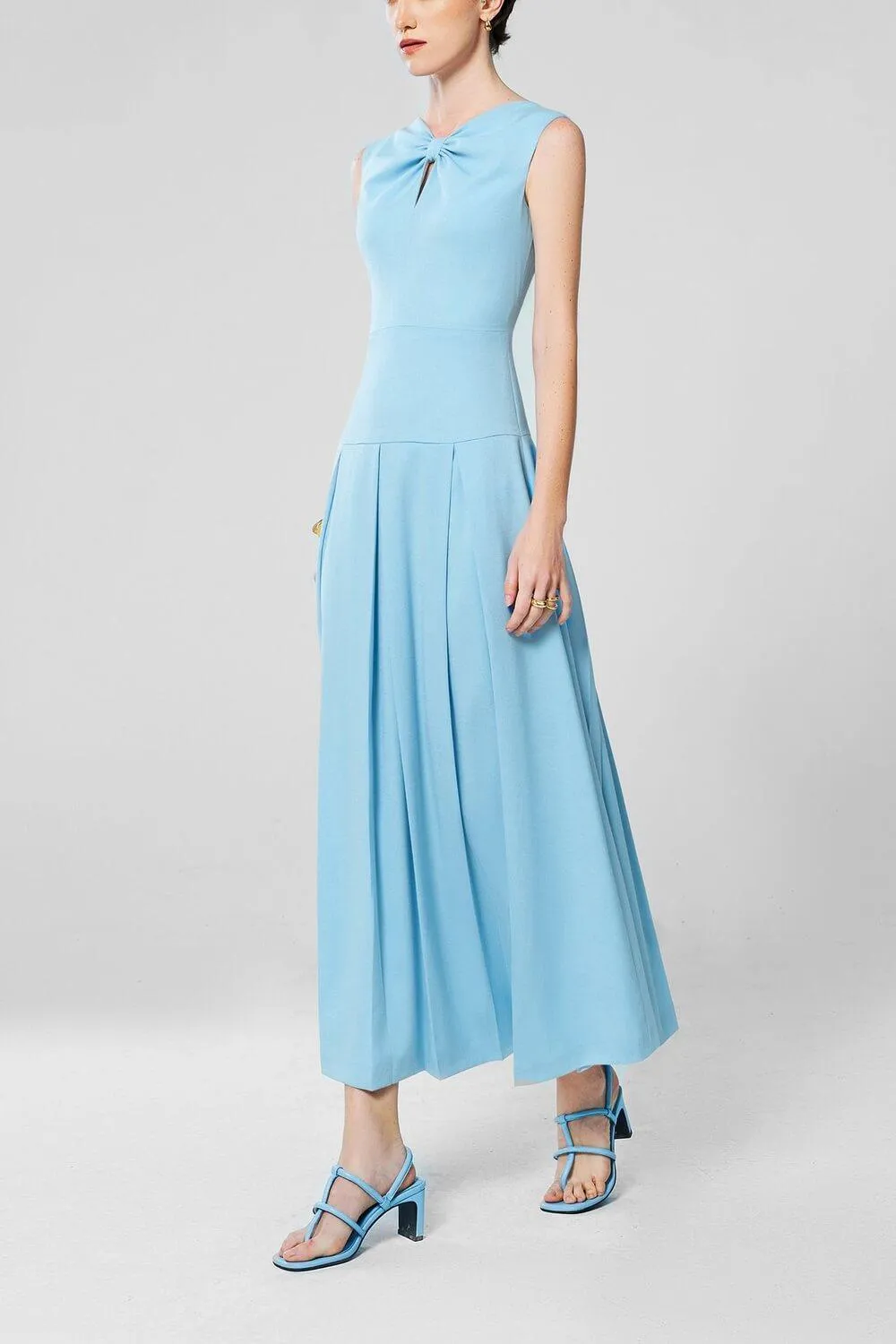 Dahlia Drop Waist Sleeveless Linen Midi Dress