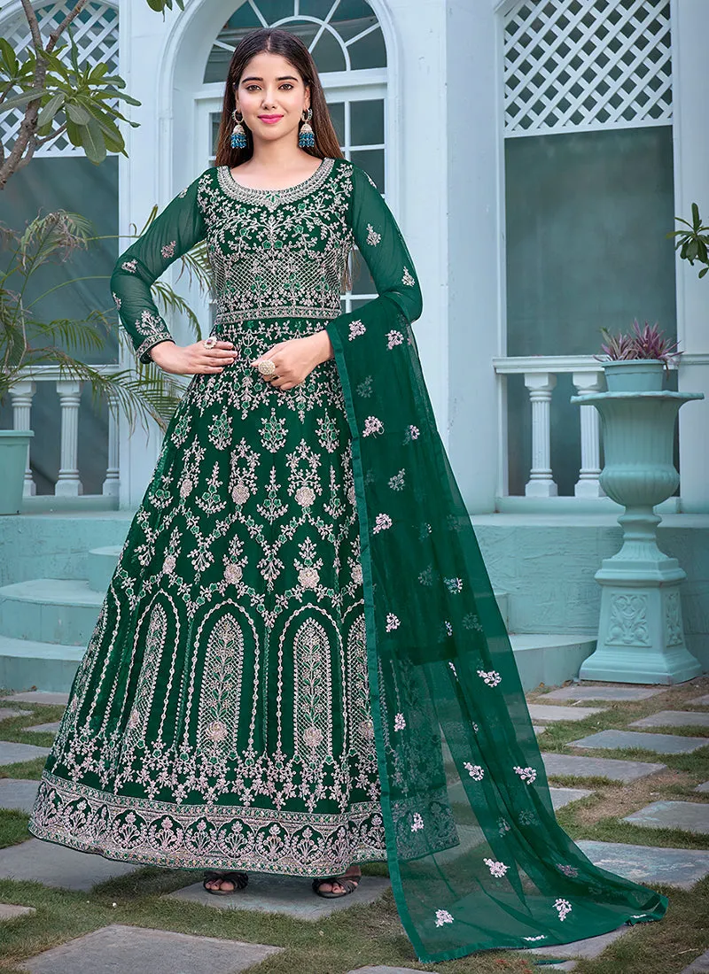 Dark Green Embroidery Traditional Anarkali Suit