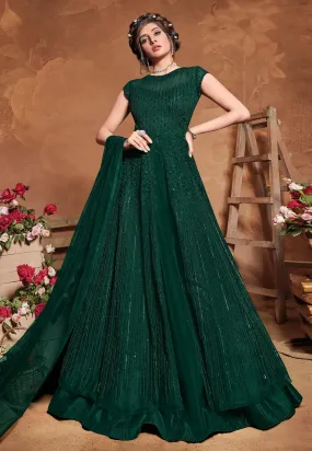 Dark Green Sequence Embroidered Wedding Anarkali Suit