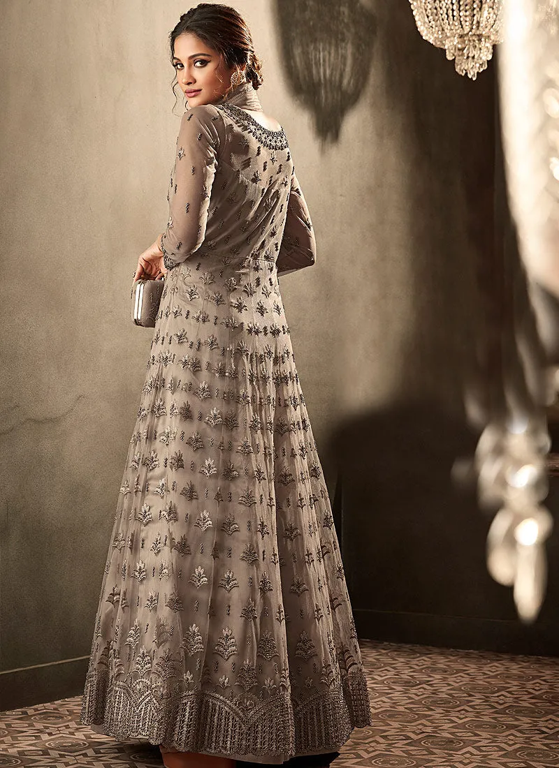 Deep Grey Embroidered Anarkali Gown