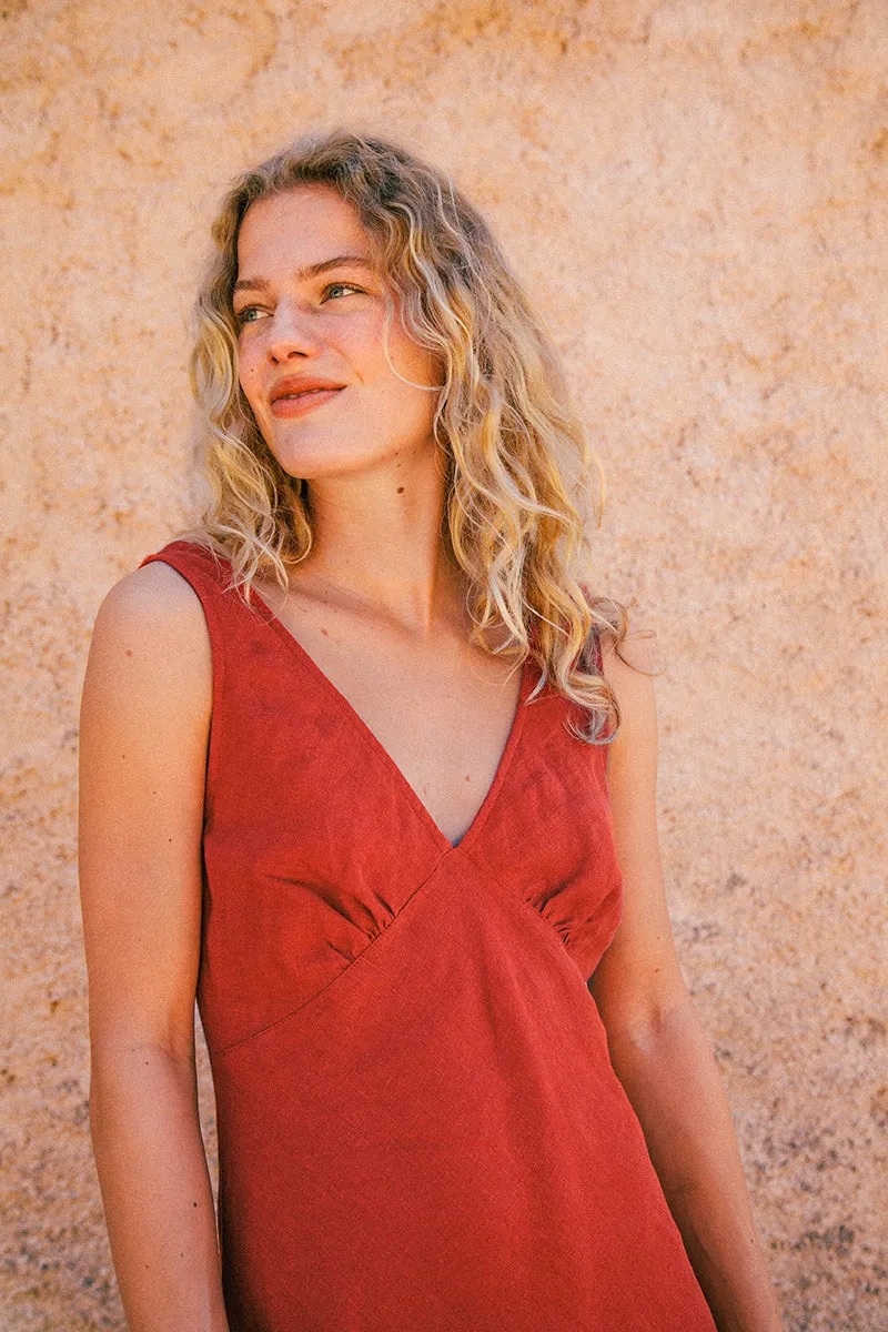 DEIA Midi Dress - red linen