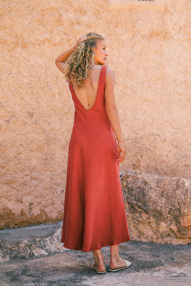 DEIA Midi Dress - red linen