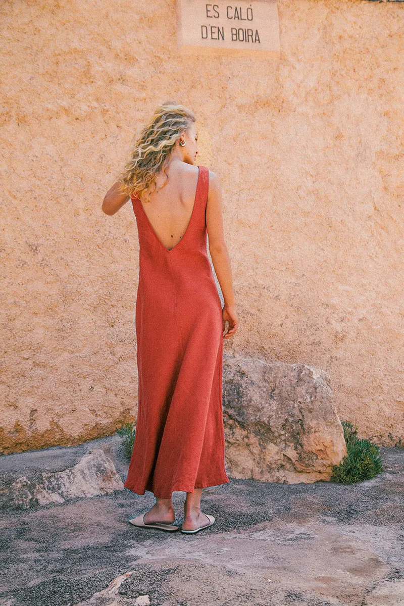 DEIA Midi Dress - red linen