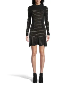 Diamond Jacquard Long Sleeve Dress In Black