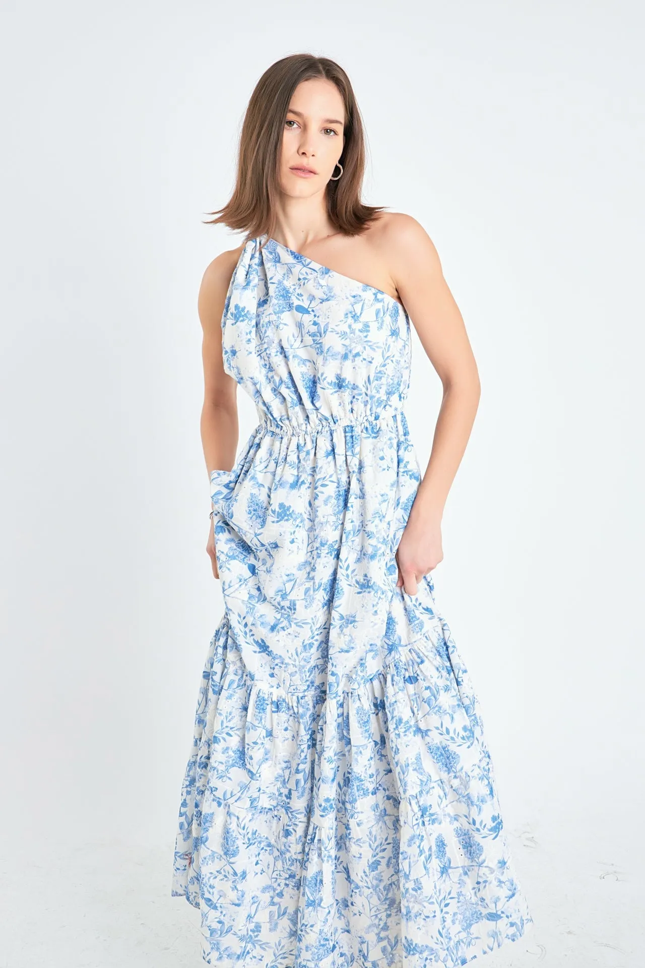 Digital Print Floral One Shoulder Maxi Dress