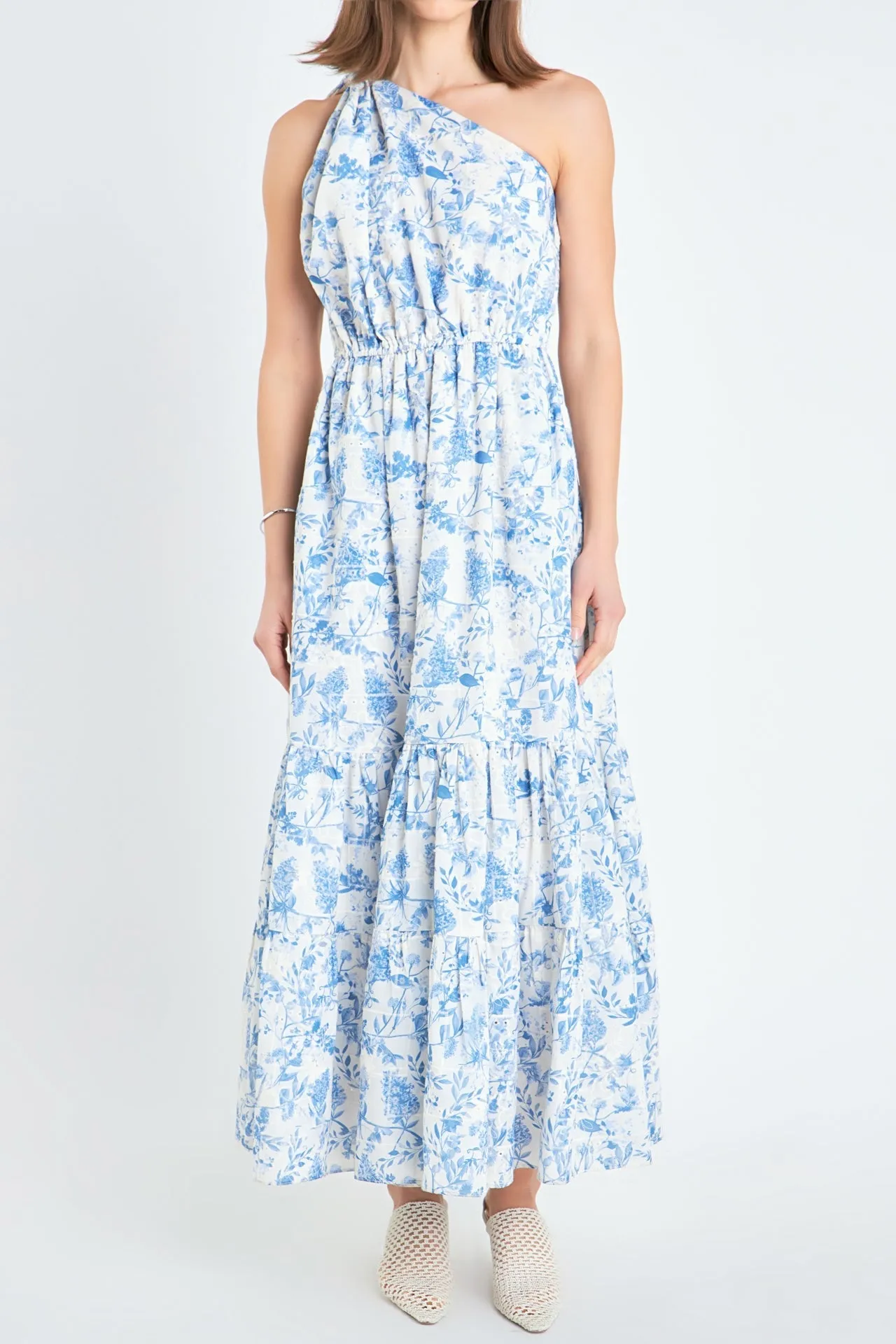 Digital Print Floral One Shoulder Maxi Dress