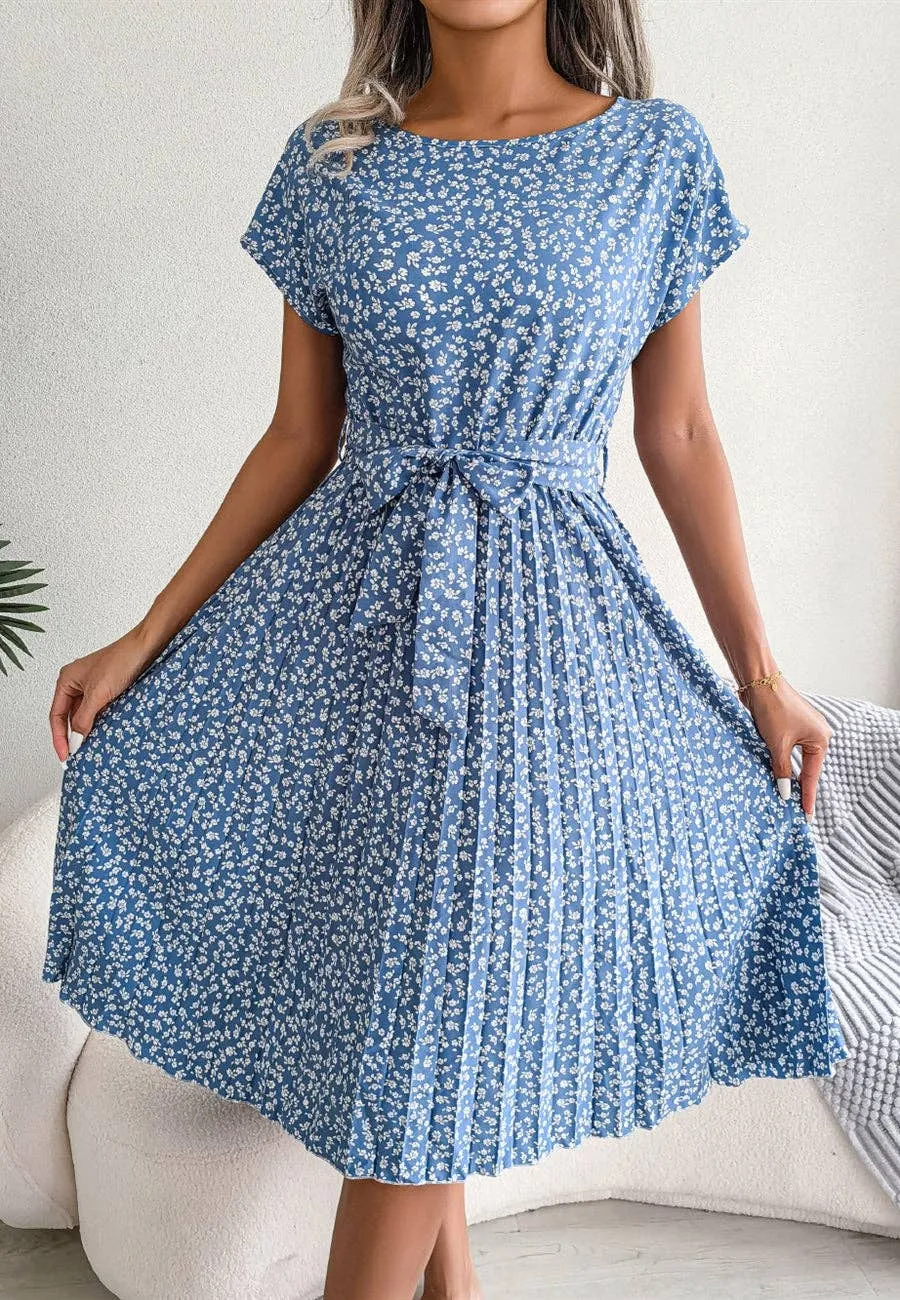 Ditsy Floral Print Pleated Dress