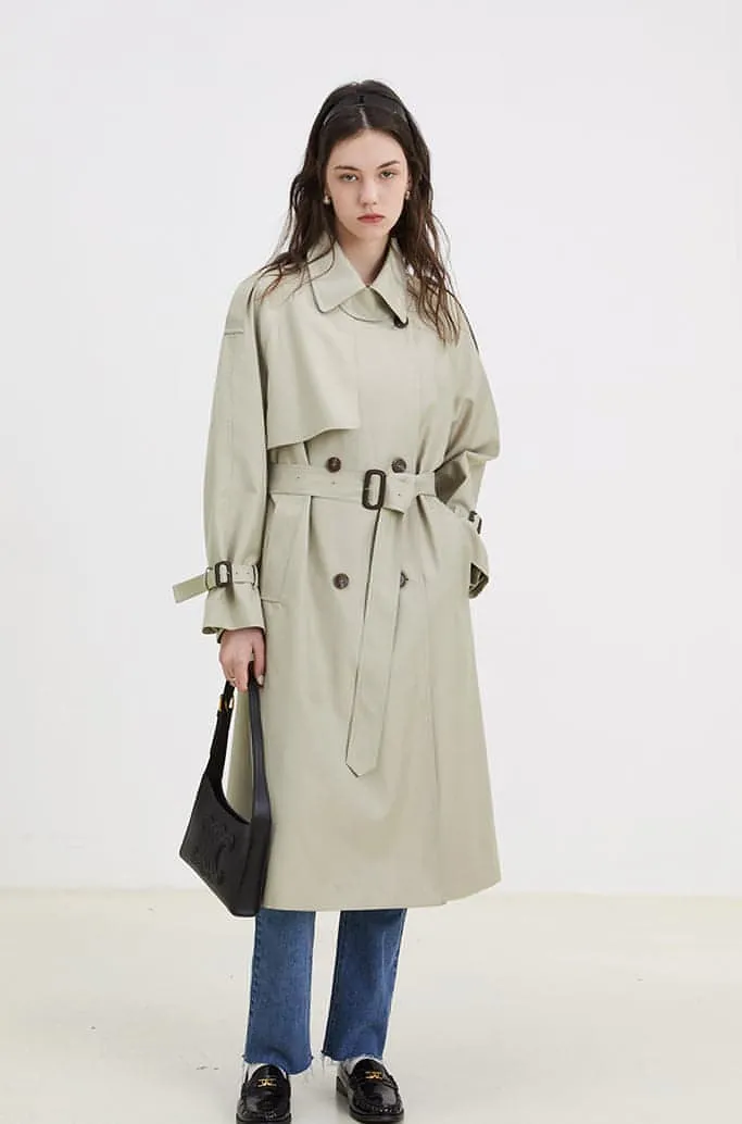 Double-Breasted Loose Mid-Length Melton Trench Coat