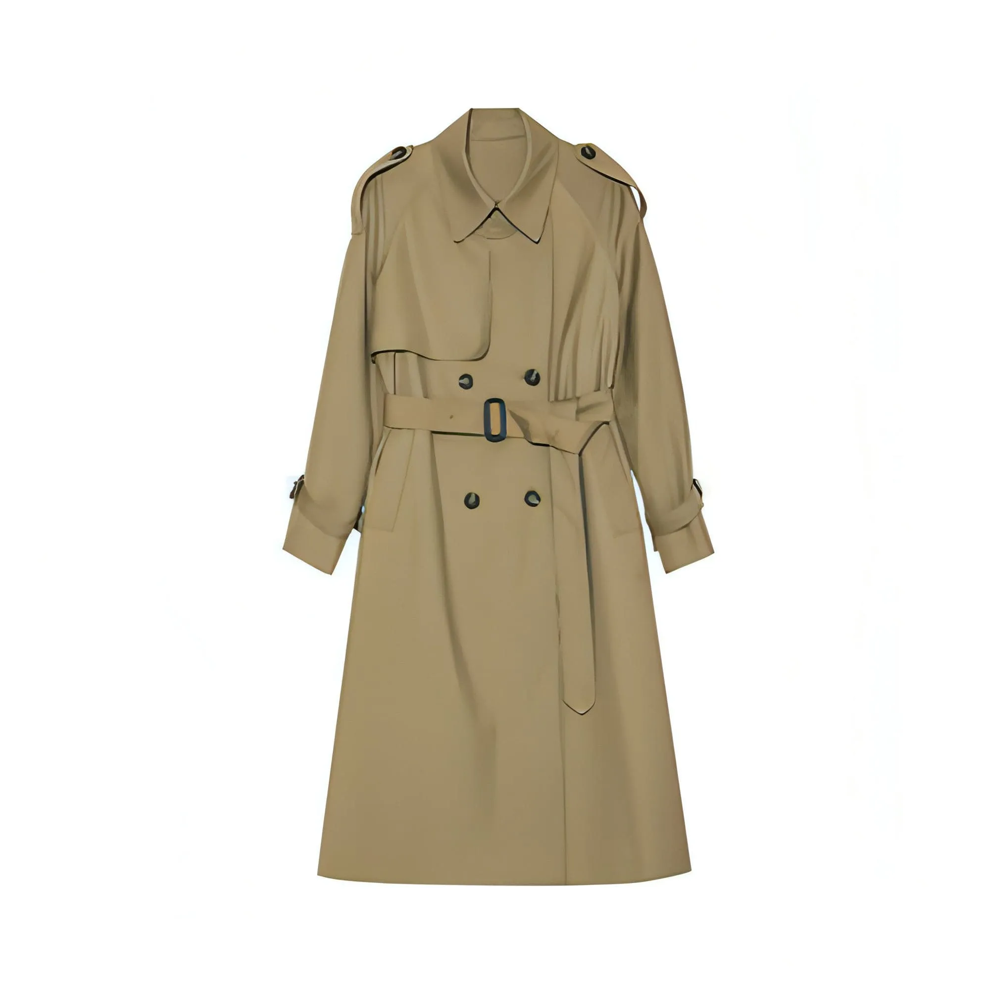 Double-Breasted Loose Mid-Length Melton Trench Coat