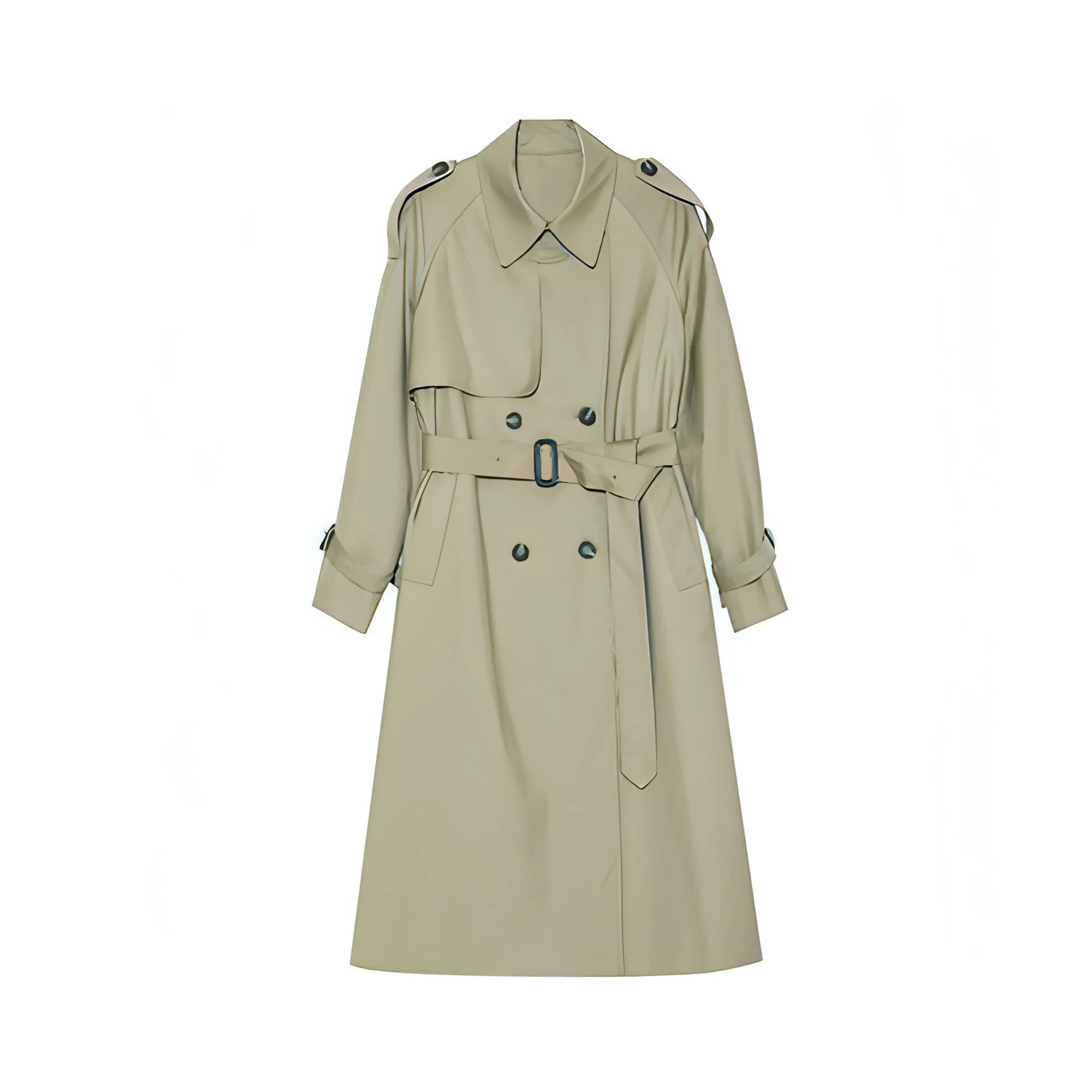 Double-Breasted Loose Mid-Length Melton Trench Coat