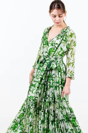 Eden Dress Crew Neck 3/4 Sleeve with Hamilton Belt Maxi Length Cotton Musola (Botanical Monkey)